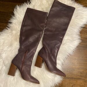Free People Riley leather tall slouchy boots size 39 or 8.5 in dark purple